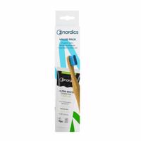 Nordics Sada - zubní pasta bělící s aktivním uhlím + modrý bambusový zubní kartáček